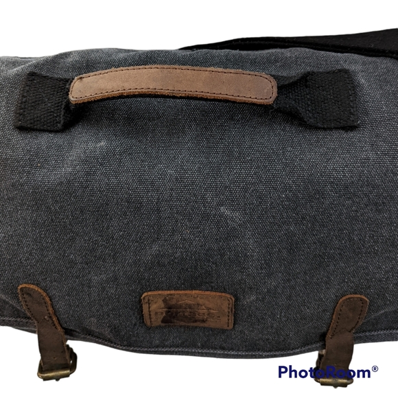 Protege Travel Gear Messenger Bag Canvas Multi Pockets Leather Pulls Gray - Picture 4 of 16